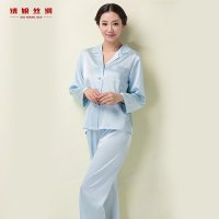 绣娘丝绸花晨女睡衣裤套真丝长袖睡衣套装优雅纯色绣花宽松居家服