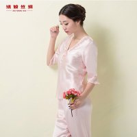 绣娘丝绸梦蝶女睡衣裤套夏季新款真丝睡衣两件套薄款蕾丝家居服
