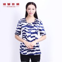 绣娘丝绸方形领对丝套头衫2016年春夏款高档蚕丝优雅短袖宽松女装