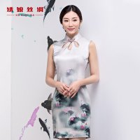 绣娘丝绸荷塘月色蚕丝旗袍高端定制夏季新款文艺中国风旗袍裙定制