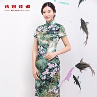 绣娘丝绸玉琼花真丝旗袍经典复古改良长款桑蚕丝夏装中式礼服显瘦