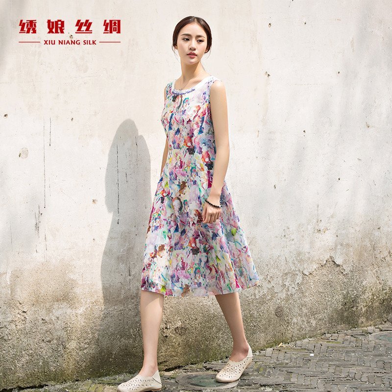 绣娘丝绸一帘幽梦连衣裙2016夏季真丝女士宽松舒适连衣裙高档女装