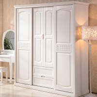 白色实木衣柜三门四门移门带顶橡木衣柜推拉4门卧室衣橱现代简约