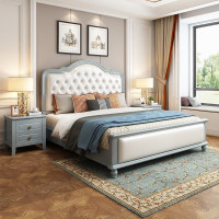 美式实木床1.8米双人床简美1.5米皮床主卧床轻奢美式家具