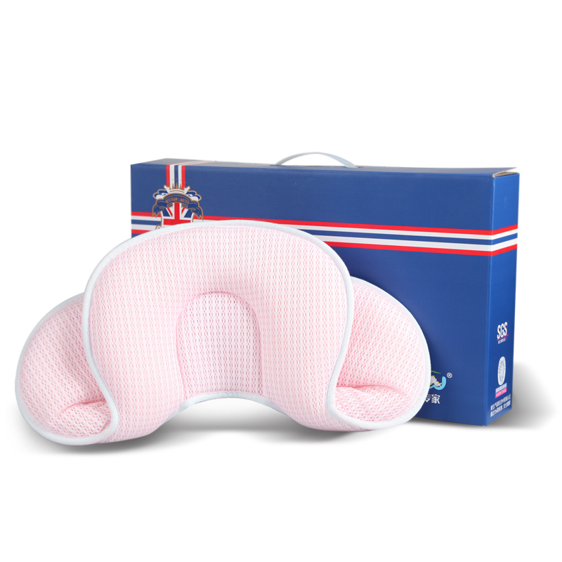 巢生3D婴儿定型枕头防偏头可水洗推车枕头舒适透气多功能宝宝枕 浅粉色