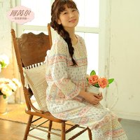 珂芮尔2016春夏女士睡衣纯棉套装韩版圆领碎花全棉家居服女款1287