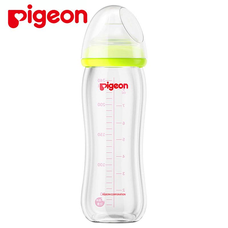 贝亲(Pigeon)玻璃奶瓶 宽口径玻璃奶瓶 贝亲奶瓶 宝宝喂养用品 240ml绿色AA70图片