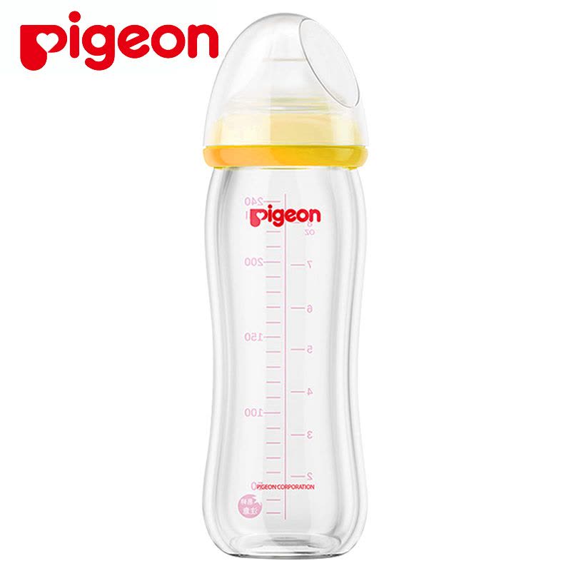 贝亲(Pigeon)玻璃奶瓶 宽口径玻璃奶瓶 贝亲奶瓶 宝宝喂养用品 240ml黄色AA71图片