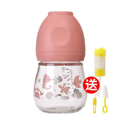 日康RK-N1019婴儿宽口径玻璃奶瓶 婴儿宝宝防胀气奶瓶 营养护理瓶140ml 粉色