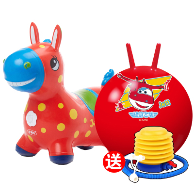 伊诺特儿童音乐跳跳马加大加厚坐骑无毒宝宝充气大号橡胶玩具1400g音乐马[红色]+22寸红色羊角球