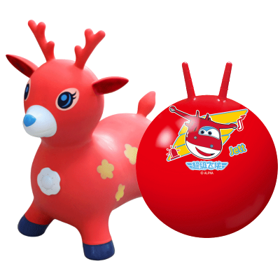 伊诺特儿童加大加厚坐骑无毒宝宝充气大号橡胶玩具1300g音乐跳跳鹿[红色]+22寸红色羊角球