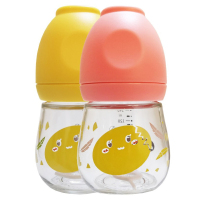 日康RK-N1019婴儿宽口径玻璃奶瓶 婴儿宝宝防胀气奶瓶 营养护理瓶140ml 黄色+粉色