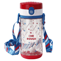 日康PPSU吸管水杯婴儿童宝宝学饮杯带手柄式水瓶奶瓶重力球吸管杯350ml[红蓝色]