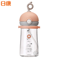 日康儿童吸管杯婴儿防摔学饮杯防呛防漏幼儿园宝宝水杯小孩水壶RKB1031-棕灰