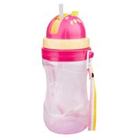 爱得利水壶pp吸管杯儿童背带杯400ml宝宝塑料带吸管喝水杯F86 粉色