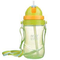 爱得利水壶pp吸管杯儿童背带杯400ml宝宝塑料带吸管喝水杯F86 绿色