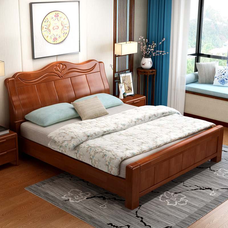 千喜凡品雅居 床 实木床 现代简约中式双人床1.8米/1.5米单人床卧室高箱储物床婚床