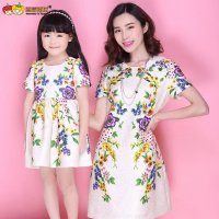 草莓南瓜亲子装2016新款母女装套装女童韩版连衣裙短袖时尚潮