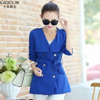 卡其欧尼2015秋装新款韩版修身大码双排扣中长款女式风衣外套女9304