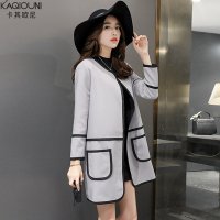 卡其欧尼2015秋装新款简约休闲长袖直筒风衣女中长款英伦气质宽松外套9489