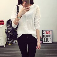 卡其欧尼2015女装V领衬衣打底衫棉女大码显瘦长袖衬衫潮学生上衣秋装 T012