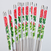 7元5双不锈钢筷子五对装火红玫瑰套装筷餐具家用筷家庭筷火锅筷子