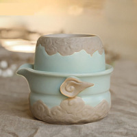 莱珍斯 汝窑快客杯旅行茶具 青瓷陶瓷功夫套装 开片一茶壶一杯