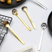 猫爪勺创意304不锈钢卡通镂空咖啡勺甜品勺雪糕搅拌勺不锈钢餐具