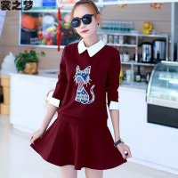 裳之梦2015秋装新款小香风两件套连衣裙女装长袖修身时尚短裙套装打底裙9063