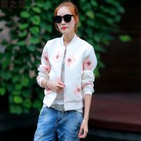 裳之梦2015秋装新款休闲夹克小香风百搭印花韩版棒球服9065