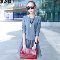 裳之梦2015秋装新款韩版修身打底裙网纱裙子两件套装裙连衣裙9073