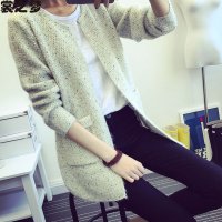 裳之梦2015秋装新款外套中长款毛线开衫女宽松大码口袋长毛毛衣针织9088