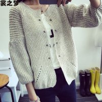 裳之梦2015秋装新款女装长袖圆领薄针织衫女开衫毛衣短外套9090