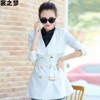 裳之梦2015秋装新款韩版修身大码双排扣中长款女式风衣外套女9304