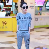 裳之梦2015秋装新款手绘迷彩长袖休闲运动卫衣 大码 女套装9331