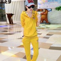 裳之梦2015秋装新款长袖时尚女装连帽大嘴猴学生休闲运动套装9347