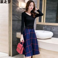 裳之梦2015秋装新款小香风时尚优雅格纹两件套9351