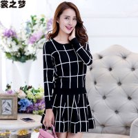 裳之梦2015秋装新款针织连衣裙韩国女小香风毛衣修身显瘦长袖套装两件套9374