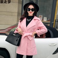 裳之梦2015秋装新款粉色茧型中长款毛呢大衣外套9424