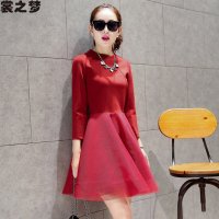 裳之梦2015秋装新款韩版修身气质时尚连衣裙女春秋显瘦长袖打底裙网纱蓬蓬裙9452