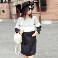 裳之梦2015秋装新款韩版圆领宽松中长款大码显瘦女装长袖连衣裙9453