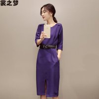 裳之梦2015秋装新款连衣裙中长款显瘦气质中袖ol打底包臀裙9488