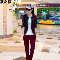 裳之梦2015秋装新款格子小西服卫衣三件套时尚运动套装长袖休闲外套9509
