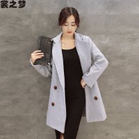 裳之梦2015秋装新款毛呢外套英伦修身时尚风衣女中长款双排扣呢子9516