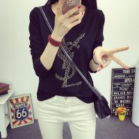 裳之梦秋装打底衫女长袖t恤 女款新品韩版烫钻T恤修身显瘦棉质长t恤T037