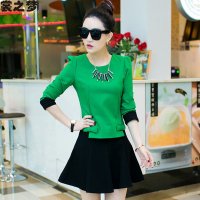 裳之梦2015秋装新款韩版修身显瘦长袖连衣裙女时尚套装小香风两件套女装9526