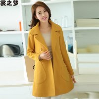 裳之梦2015秋装新款韩版女装修身中长款毛呢风衣外套女9525