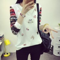 裳之梦秋冬装长袖t恤女韩版套头宽松加绒加厚打底衫学生装卫衣潮T140