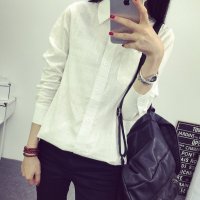 裳之梦2015秋冬新款韩版通勤修身纯色棉麻衬衫亚麻女式衬衣潮T164