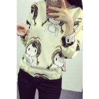 裳之梦秋装新款甜美可爱奋斗女孩头像印花拼接长袖女宽松T恤T156